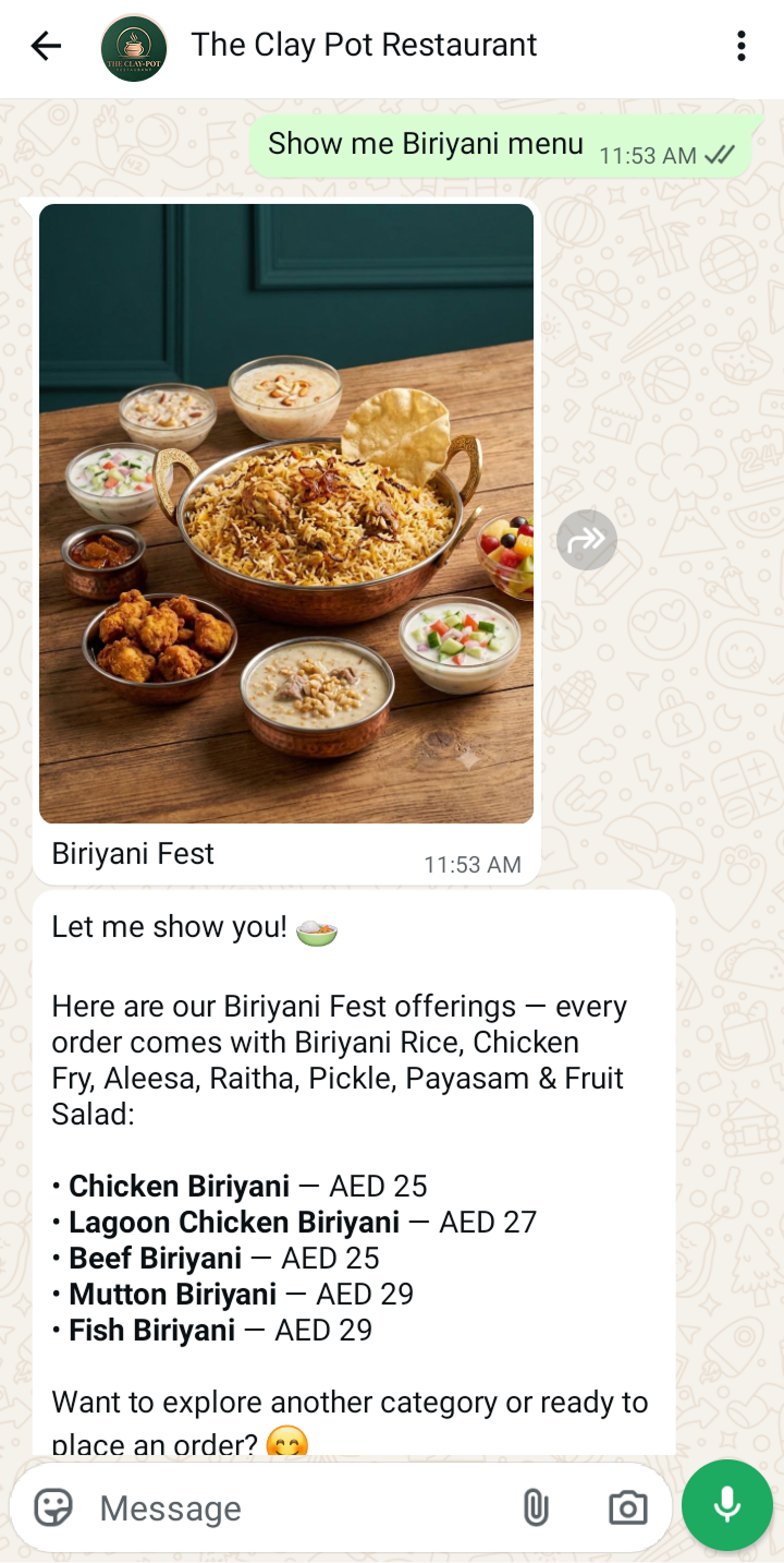 WhatsApp conversation with the AI agent, part 2