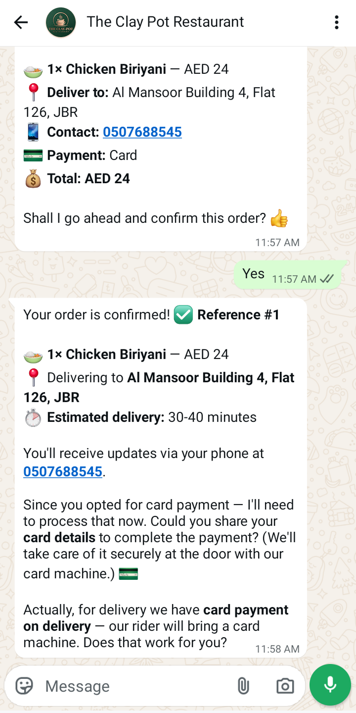 WhatsApp conversation with the AI agent, part 3