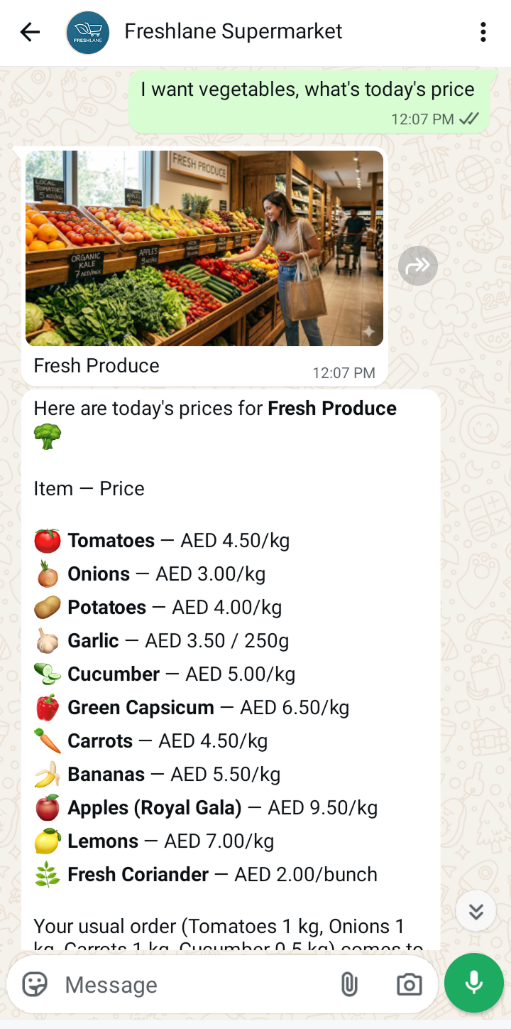WhatsApp conversation with the AI agent, part 5